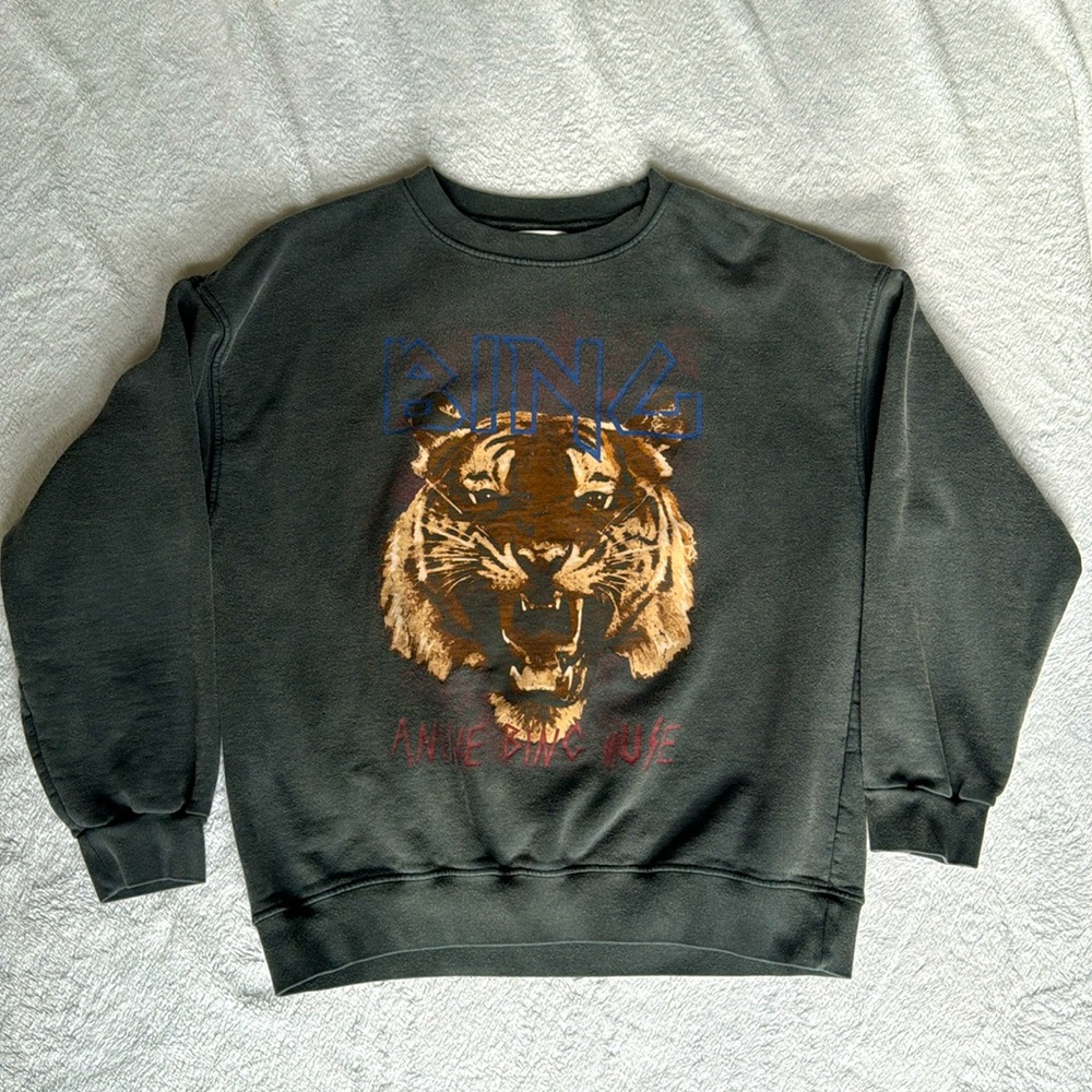 Anine Bing Muse Tiger Sweatshirt black crewneck size Large